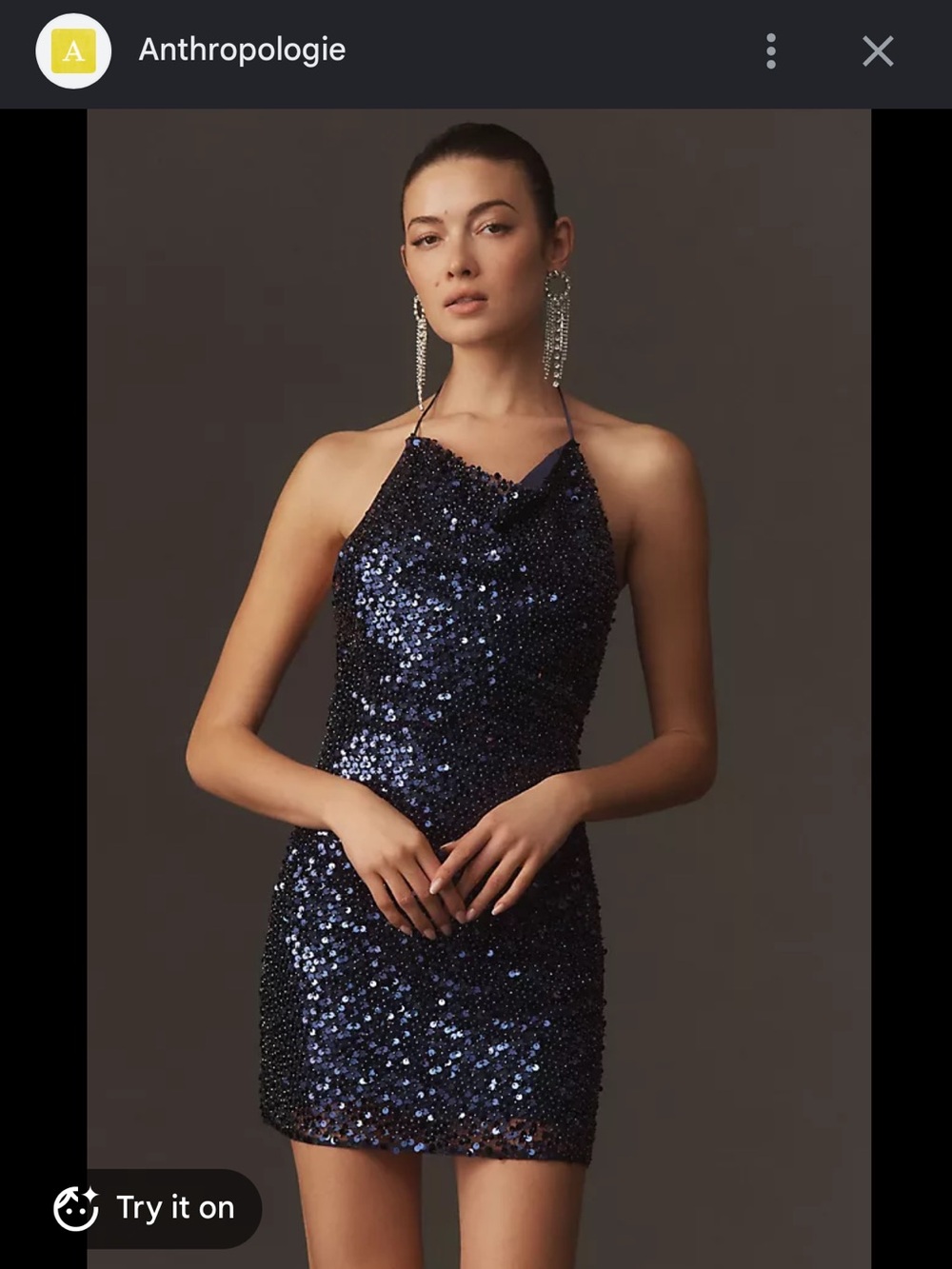 Shona Joy Navy Sequin Cowl-Halter Mini Dress